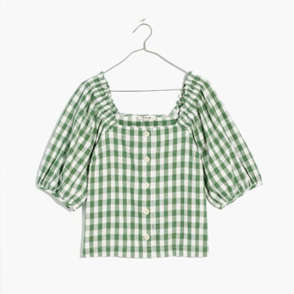 NWOT Madewell Square-Neck Button-Front Top in Gingham Check | Size XS - Picture 2 of 8